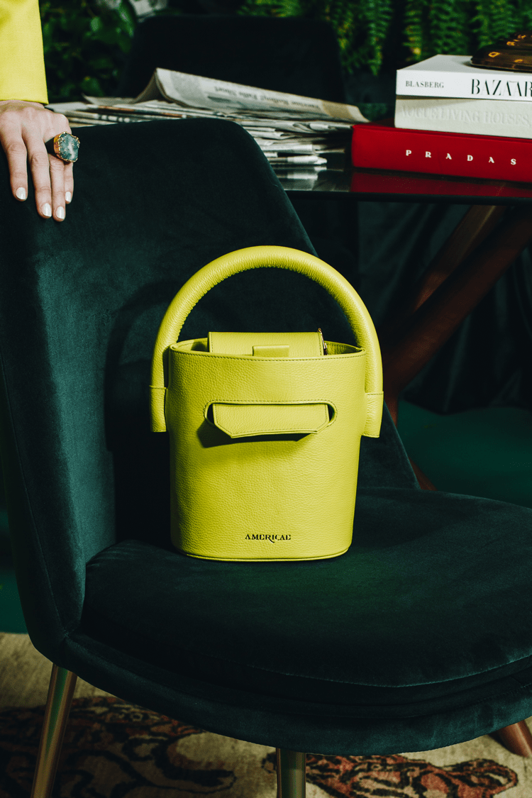 AMERICAE handbags Chartreuse The Ellipse Bucket Bag
